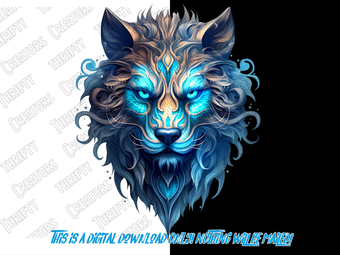 Blue wolf png sublimation design, great for dtf designs,  clipart, t shirt graphics and more - Thrifty Creators Original