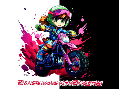 Moto Girl Sublimation Designs for girls and dtf prints for t shirts, paper crafts - Thrifty Creators