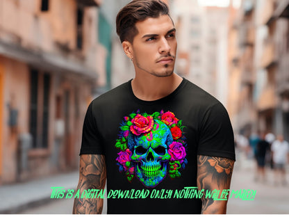 Colorful png for shirts and sublimation designs, graffiti png, urban design, png for men, abstract png, Floral hop skull - Limited Release