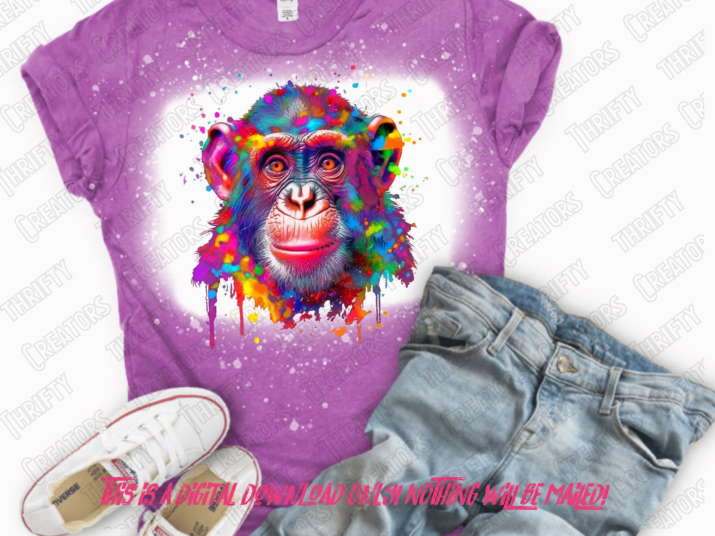 Colorful Monkey splattered paint png instant download perfect for tshirt designs, sublimation designs and DTF designs- Thrifty Creators