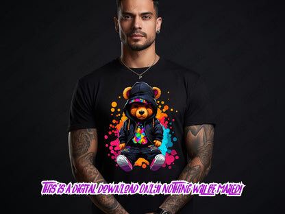 Teddy Bear png for Colorful png design.  Png for shirt, sublimation designs for urban design and streetwear