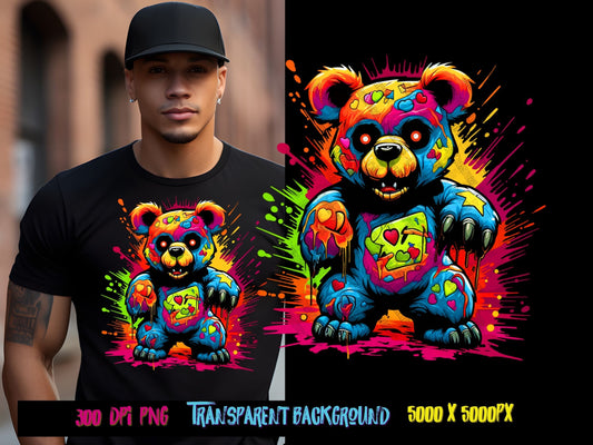 Zombie Teddy Bear png, shirt designs, sublimate designs, dtf designs, urban design and streetwear, zombie teddy bear for Halloween png, trending