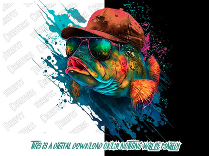 DTF png, Funny Bass Fish, Watercolor, Saltwater Fish Clipart, Bass Fish, fishing png, gone fishing, fish with trucker hat - Thrifty Creators