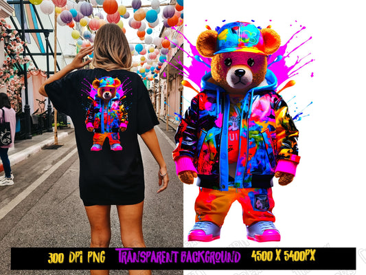 Teddy Bear png for Colorful png design.  Shirts and sublimation designs for urban design and streetwear, dtg - Thrifty Creators