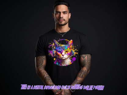 Cat png for Colorful png design.  Png for shirt, sublimation designs for urban design and streetwear