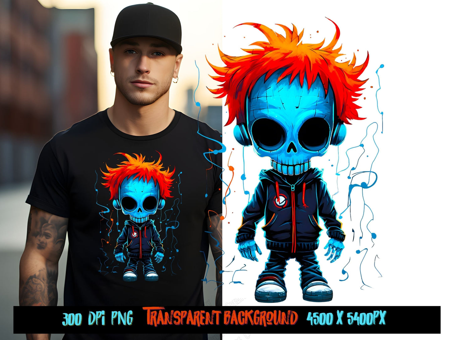 Blue Skull Skater hoodie Png for shirt graphic, sublimation designs and dtf designs - Thrifty Creators Original