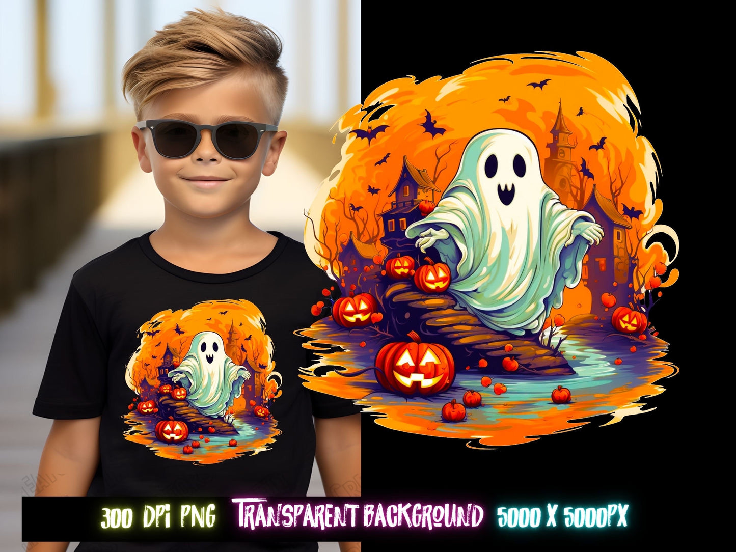 Kids Halloween png design for sublimation, dtf and t shirt designs, Retro Halloween ghost png - Thrifty Creators