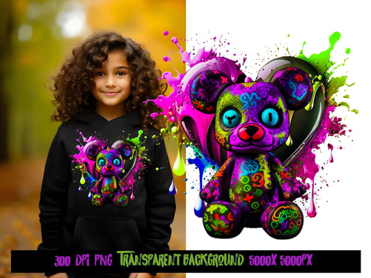 Teddy Bear png for Colorful png design.  Shirts and sublimation designs for urban design and streetwear hoodie designs, png for sublimate