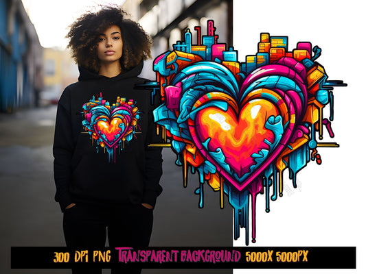 Valentines day Graffiti Heart png for Colorful png design.  Png for shirt, sublimation designs for urban design streetwear, and dtf designs