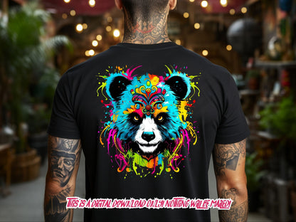 Panda Bear png for Colorful png design.  Png for shirt, sublimation designs for urban design and streetwear, Dtf Designs for hoodie designer
