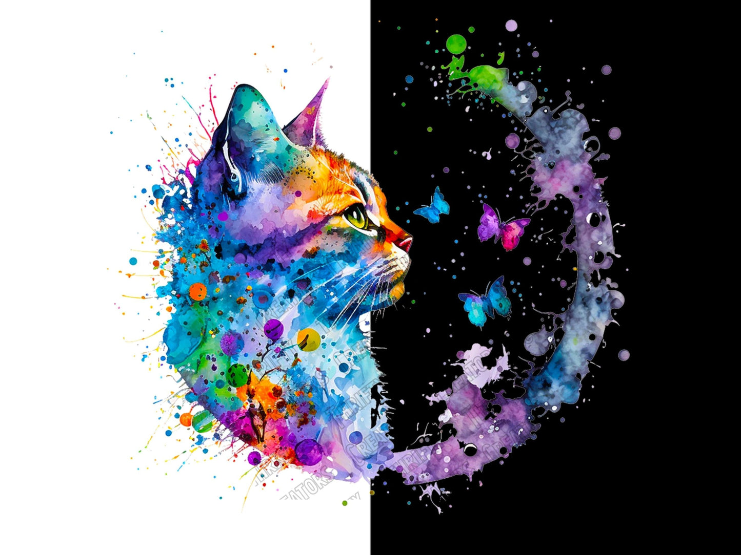 Cat png, colorful cat watercolor sublimation digital Download, cat Sublimation design, sublimation download, png for sublimation designs