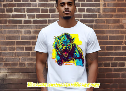 Werewolf png for Colorful png design.  Png for shirt, sublimation designs for urban design and streetwear