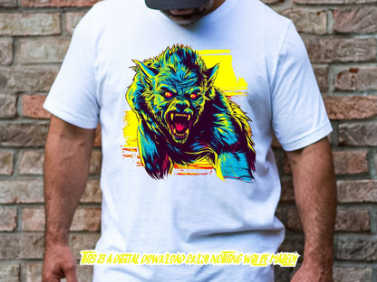 Werewolf png for Colorful png design.  Png for shirt, sublimation designs for urban design and streetwear