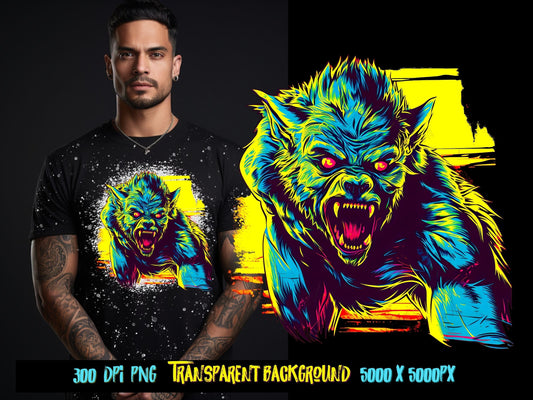 Werewolf png for Colorful png design.  Png for shirt, sublimation designs for urban design and streetwear