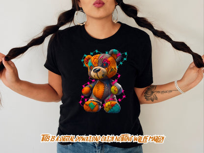 Tattered Teddy Bear png for Colorful sublimate design.  Png for shirt, sublimation designs for urban design and streetwear