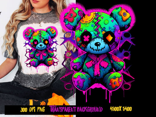 Teddy Bear png, shirt designs, sublimate designs, dtf designs, urban design and streetwear, zombie teddy bear for Halloween png, hoodie png