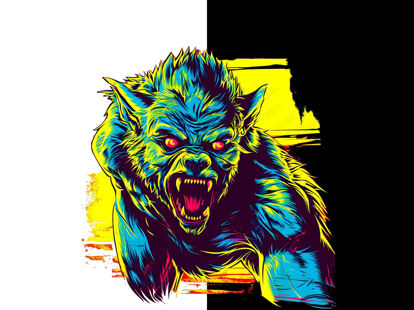 Werewolf png for Colorful png design.  Png for shirt, sublimation designs for urban design and streetwear