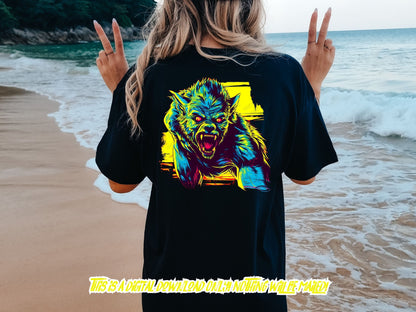 Werewolf png for Colorful png design.  Png for shirt, sublimation designs for urban design and streetwear