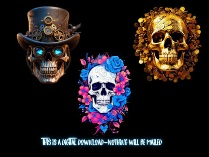 Skull PNG Bundle for Sublimation & DTF - High-Res Clipart Images, 300 DPI - Thrifty Creators