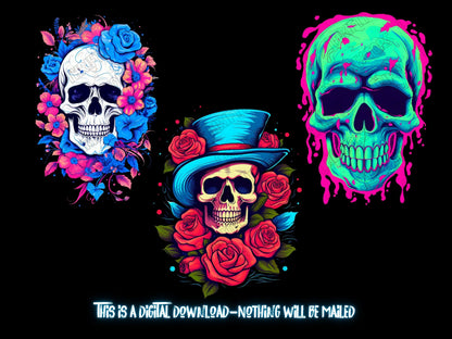 Skull PNG Bundle for Sublimation & DTF - High-Res Clipart Images, 300 DPI - Thrifty Creators