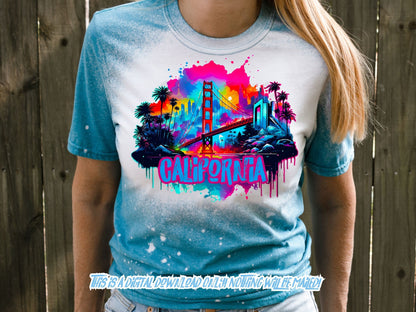 California Golden Gate Bridge Graffiti png for Colorful png design.  Png for shirt, sublimation designs for urban design and streetwear png