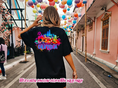 California Cityscape, neon Graffiti png for Colorful png design.  Png for shirt, sublimation designs for urban design and streetwear png