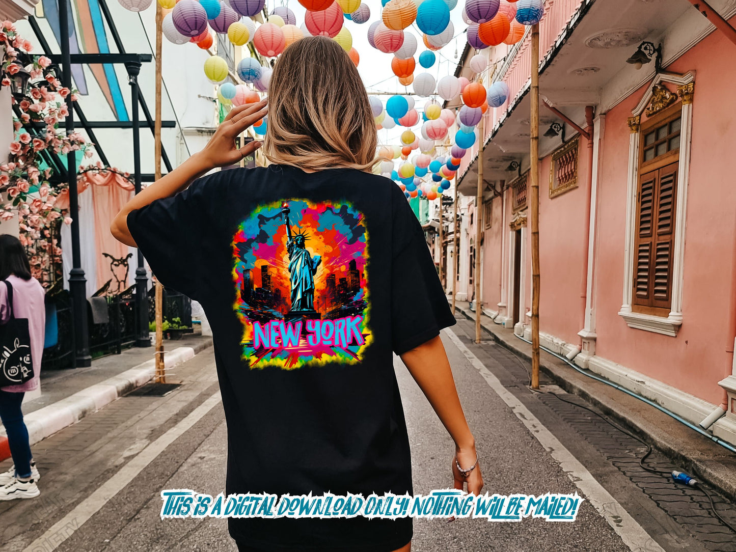 New York Cityscape and Statue of Liberty, neon Graffiti png for Colorful png design. Sublimation designs for urban design and streetwear png