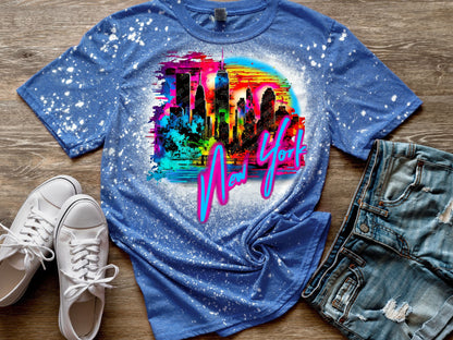 New York Cityscape and Statue of Liberty, neon Graffiti png for Colorful png design. Sublimation designs for urban design and streetwear png