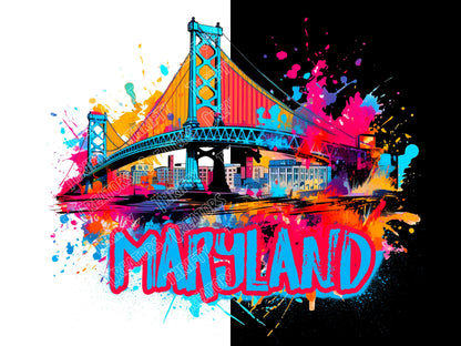 Maryland Graffiti png for hoodie design and t shirt graphics.  Print on Demand Approved for streetwear hoodies and dtf t shirt graphics png