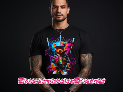HipHop Teddy Bear png for dtf designs and sublimation, png designs for shirt - Thrifty Creators original design