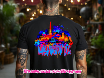 Washington DC Grafitti Cityscape png, neon Graffiti png for Colorful png design. Sublimation designs for urban design and streetwear png