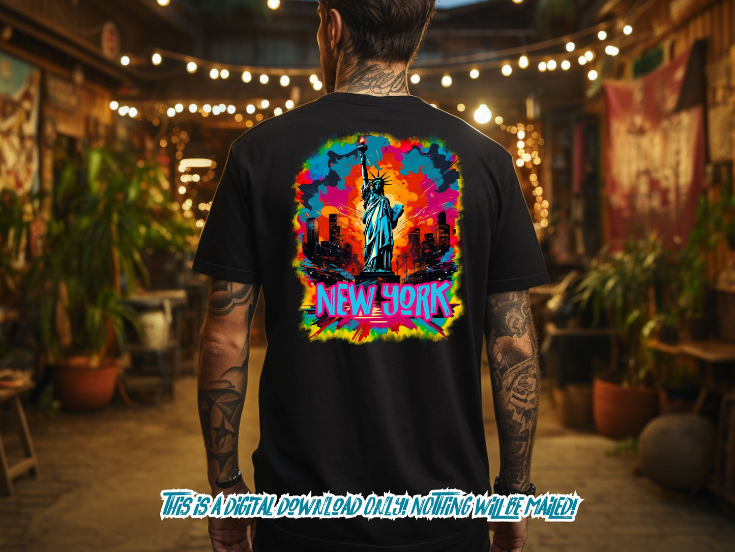 New York Cityscape and Statue of Liberty, neon Graffiti png for Colorful png design. Sublimation designs for urban design and streetwear png