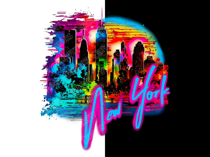 New York Cityscape and Statue of Liberty, neon Graffiti png for Colorful png design. Sublimation designs for urban design and streetwear png