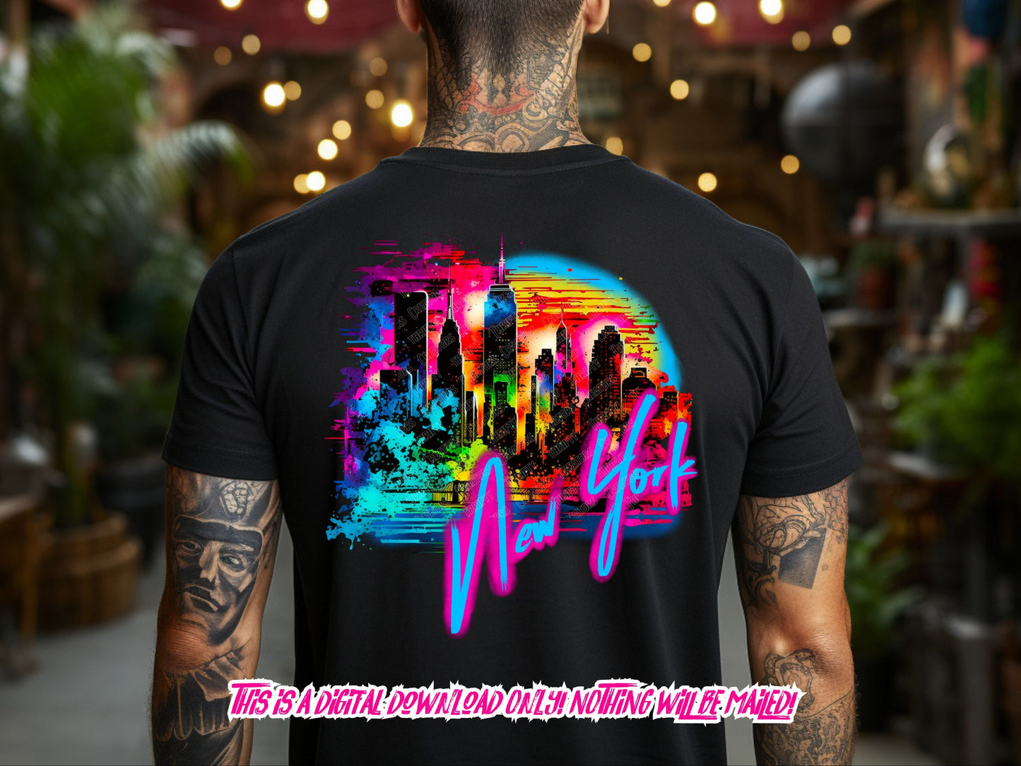 New York Cityscape and Statue of Liberty, neon Graffiti png for Colorful png design. Sublimation designs for urban design and streetwear png