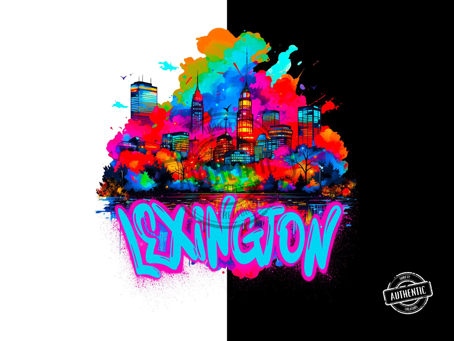 Lexington Kentucky Grafitti Cityscape png, neon Graffiti png for Colorful png design. Sublimation designs for urban design and streetwear