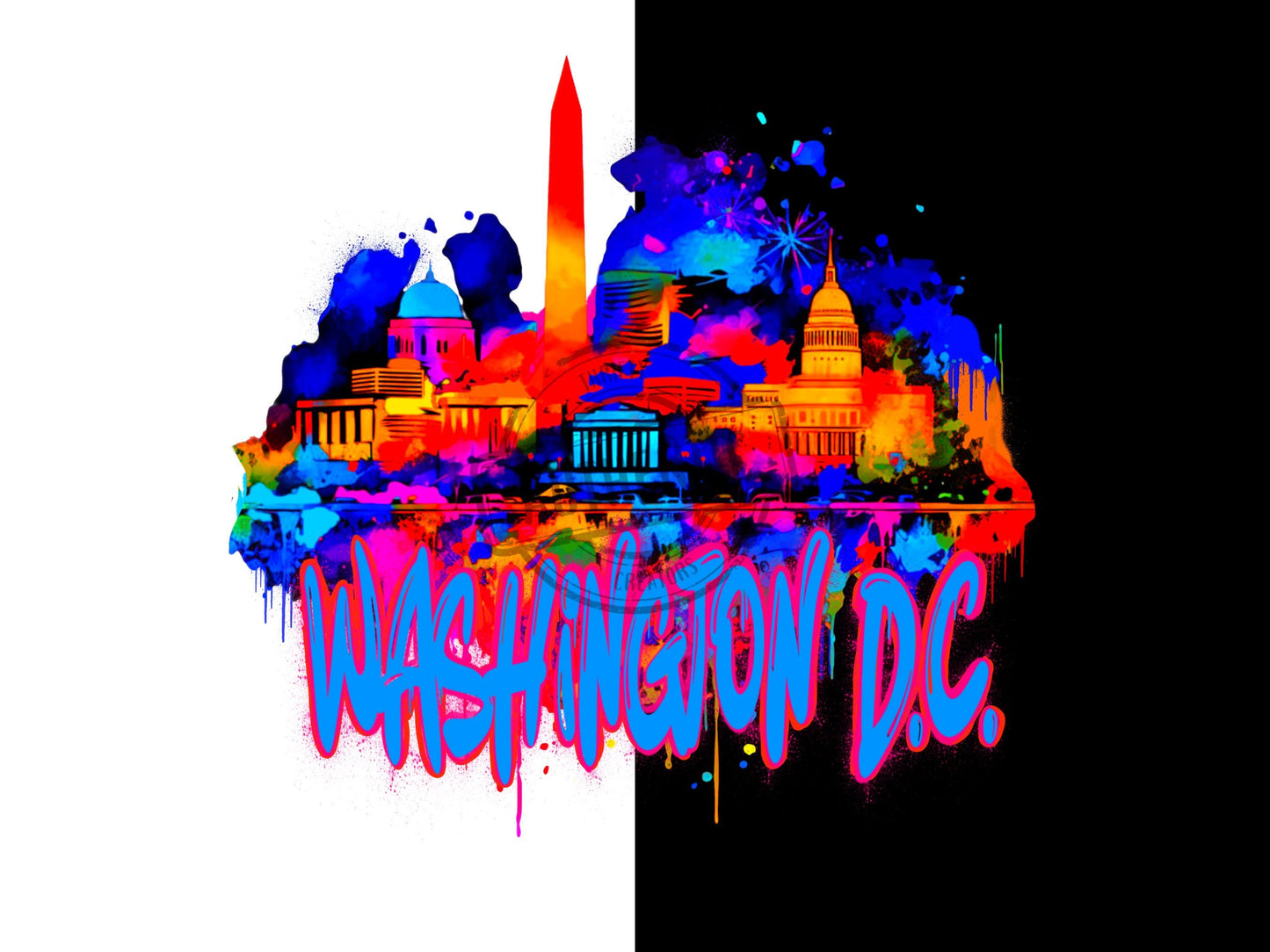 Washington DC Grafitti Cityscape png, neon Graffiti png for Colorful png design. Sublimation designs for urban design and streetwear png