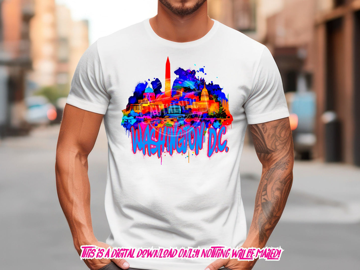 Washington DC Grafitti Cityscape png, neon Graffiti png for Colorful png design. Sublimation designs for urban design and streetwear png