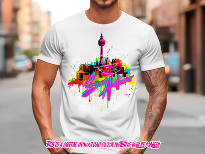 San Antonio Texas Cityscape skyline png, neon Graffiti png for Colorful png design. Sublimation designs for urban design and streetwear png