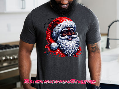 Melanin Santa Christmas sweater design png , Sequin glitter effect, Christmas Png, Black Santa, Christmas png, Christmas Sublimation,dtf png