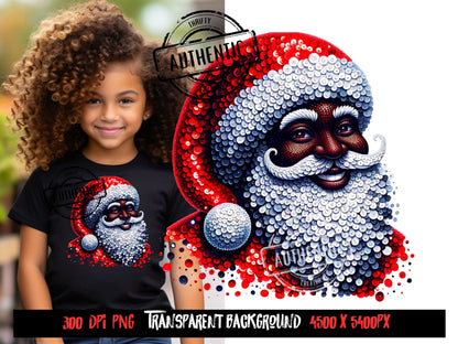 Melanin Santa Christmas sweater design png , Sequin glitter effect, Christmas Png, Black Santa, Christmas png, Christmas Sublimation,dtf png