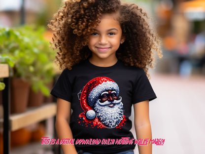 Melanin Santa Christmas sweater design png , Sequin glitter effect, Christmas Png, Black Santa, Christmas png, Christmas Sublimation,dtf png