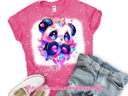 Cute sparkly panda for kids t shirts and sublimation designs, dtf designs for little girls, sweatshirt designs for kids, Valentines day