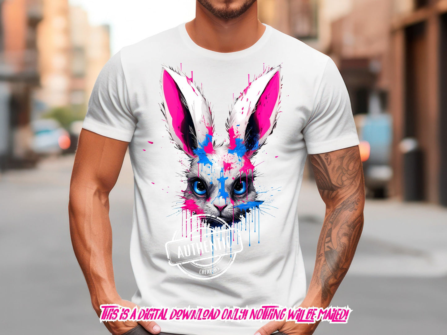 Splattered Hare Bunny png design for t-shirt designs, Dtf designs and sublimation - Thrifty Creators Original Design 2.9.2024