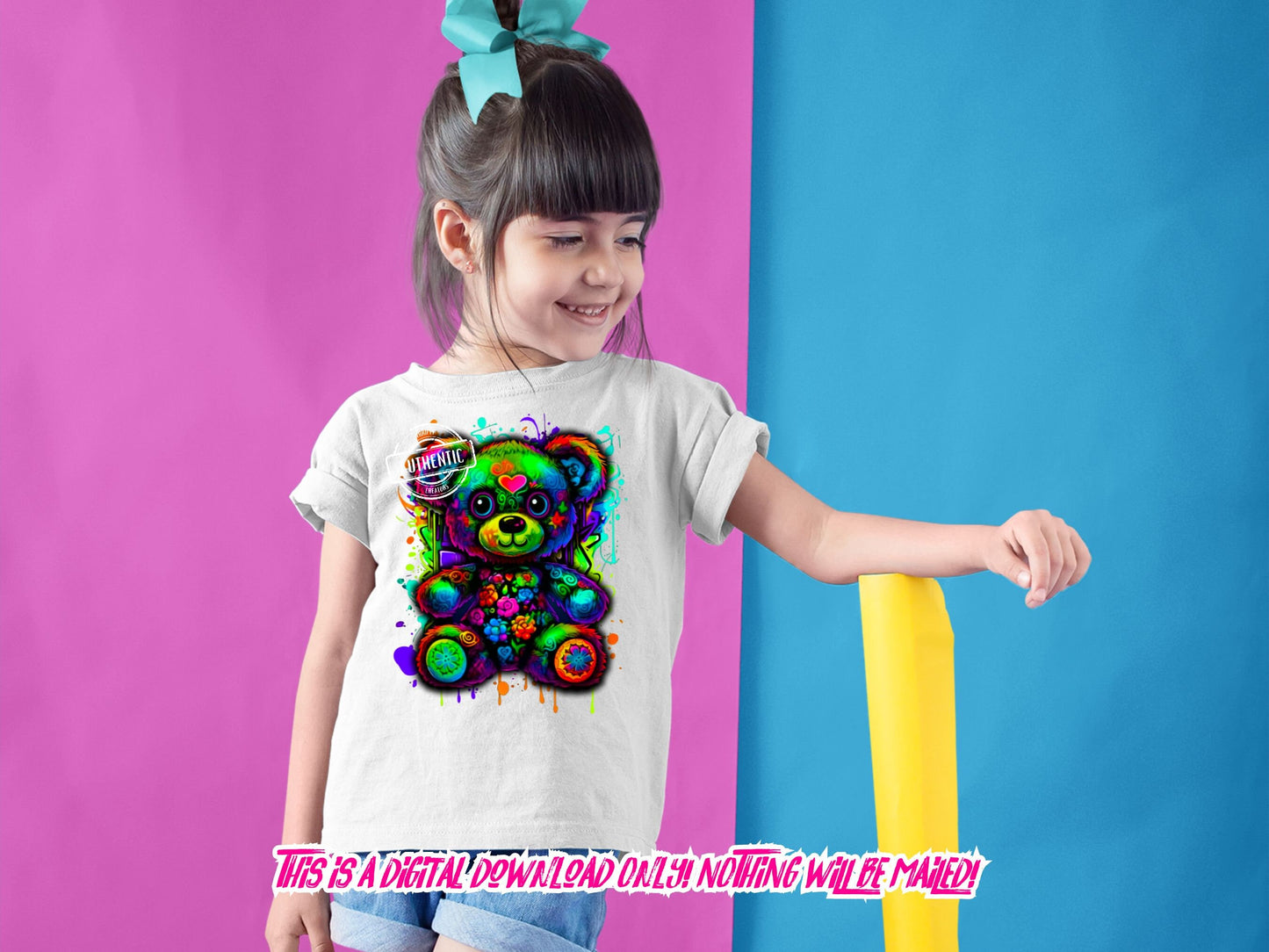 Colorful Teddy Bear Png design for tshirts, sublimation designs, and DTF prints.  T shirt graphics for kids - © Thrifty Creators Original