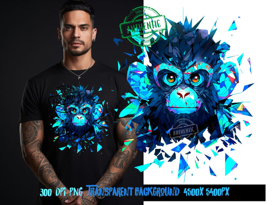 Shattered Monkey png design for t-shirt designs, Dtf designs and sublimation - Thrifty Creators Original Design 2.8.2024