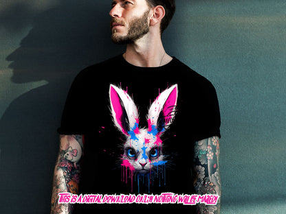 Splattered Hare Bunny png design for t-shirt designs, Dtf designs and sublimation - Thrifty Creators Original Design 2.9.2024