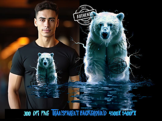 Polar Bear and Lightning Png for DTF - Best for Black Backgrounds - Thrifty Creators Original 2.12.2024