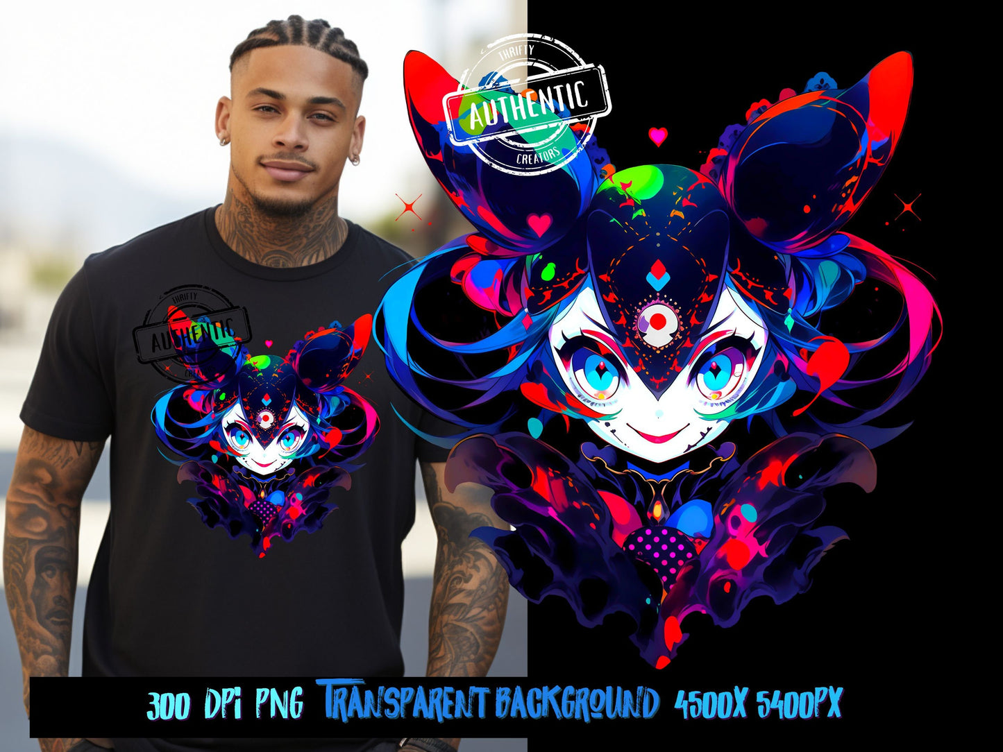Anime Jester Girl png design for t-shirt designs, Dtf designs and sublimation - Thrifty Creators Original Design 3.2.2024