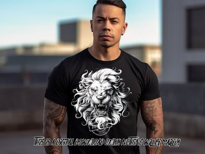 Black and White Lion png design for t-shirt designs, Dtf designs and sublimation - Thrifty Creators Original Design 3.10.2024